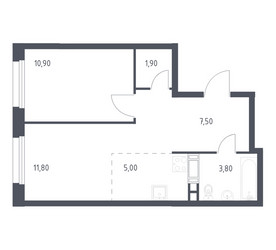 Планировка однокомнатной(квартира) площадью 40.9 квадратных метров в ЖК “ЖК ЭкоБунино (Южное Бунино)”