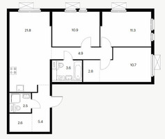 Планировка трехкомнатной(квартира) площадью 76.5 квадратных метров в “ЖК Кузьминский лес”