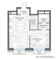 Планировка однокомнатной(квартира) площадью 52.2 квадратных метров в “Квартал Тишинский Бульвар”