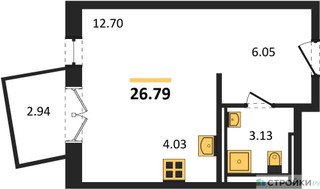 Планировка студии(квартира) площадью 26.79 квадратных метров в “ЖК Квартал Марьино”