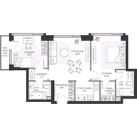 Планировка трехкомнатной(квартира) площадью 66.1 квадратных метров в “ЖК Hide (Хайд)”