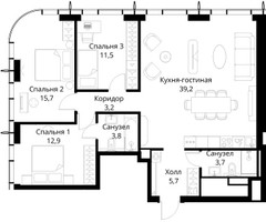 Планировка трехкомнатной(квартира) площадью 95.7 квадратных метров в “ЖК Сити Бэй”