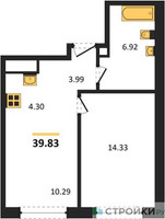Планировка однокомнатной(квартира) площадью 39.9 квадратных метров в “ЖК Self (Селф)”