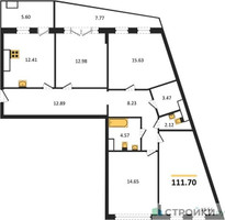 Планировка 4+ комнатной(квартира) площадью 111.7 квадратных метров в “ЖК Эльйон”