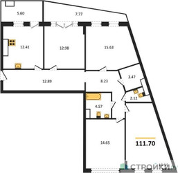 Планировка 4+ комнатной(квартира) площадью 111.7 квадратных метров в ЖК “ЖК Эльйон”