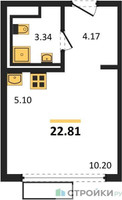 Планировка студии(квартира) площадью 22.81 квадратных метров в “ЖК Пригород Лесное”