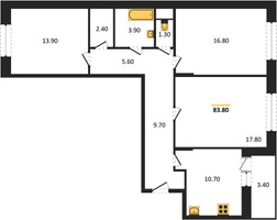Планировка трехкомнатной(квартира) площадью 83.8 квадратных метров в “ЖК Эдельвейс (Первомайское)”