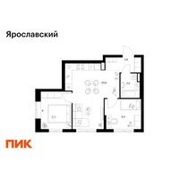 Планировка двухкомнатной(квартира) площадью 45.6 квадратных метров в “ЖК Ярославский”