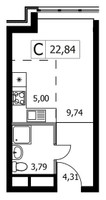Планировка студии(квартира) площадью 22.84 квадратных метров в “ЖК Городские Истории”