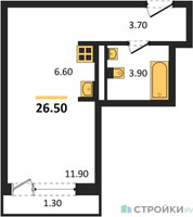 Планировка студии(квартира) площадью 26.5 квадратных метров в “ЖК Новая Щербинка”
