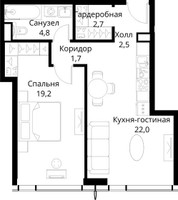 Планировка однокомнатной(квартира) площадью 52.9 квадратных метров в “ЖК Сити Бэй”