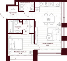 Планировка однокомнатной(квартира) площадью 49.5 квадратных метров в “ЖК Дом 7 Даниловский”