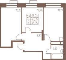 Планировка двухкомнатной(квартира) площадью 53 квадратных метров в “ЖК Западная Ивантеевка”