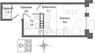 Планировка студии(квартира) площадью 24.9 квадратных метров в “ЖК КИНОКВАРТАЛ”