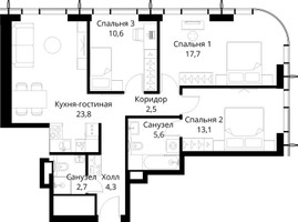 Планировка трехкомнатной(квартира) площадью 80.3 квадратных метров в “ЖК Сити Бэй”