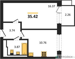 Планировка однокомнатной(квартира) площадью 35.42 квадратных метров в “ЖК Егорово Парк”
