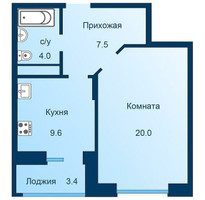 Планировка однокомнатной(квартира) площадью 42.8 квадратных метров в “ЖК Эдельвейс (Первомайское)”