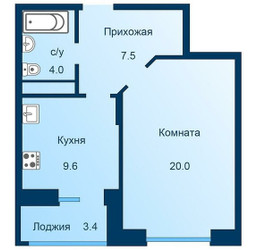 Планировка однокомнатной(квартира) площадью 42.8 квадратных метров в ЖК “ЖК Эдельвейс (Первомайское)”