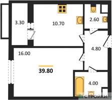 Планировка однокомнатной(квартира) площадью 39.8 квадратных метров в “ЖК Римский”