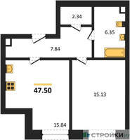 Планировка однокомнатной(квартира) площадью 47.5 квадратных метров в “ЖК Sezar City (Сезар Сити)”