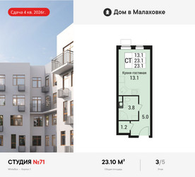 Планировка студии(квартира) площадью 23.1 квадратных метров в ЖК “ЖК Дом в Малаховке”