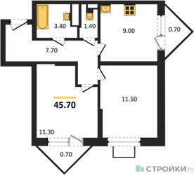 Планировка двухкомнатной(квартира) площадью 45.7 квадратных метров в “ЖК Видный берег 2”
