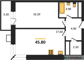 Планировка однокомнатной(квартира) площадью 44.2 квадратных метров в “ЖК Идеал”