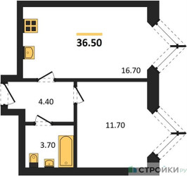 Планировка однокомнатной(квартира) площадью 36.5 квадратных метров в ЖК “ЖК Вейв”