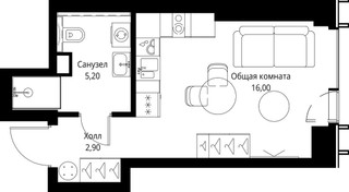 Планировка студии(квартира) площадью 24.1 квадратных метров в “ЖК Веер”