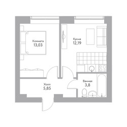Планировка однокомнатной(квартира) площадью 35 квадратных метров в ЖК “Дом+ (Дом Плюс)”