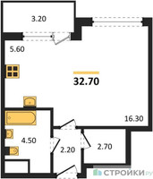 Планировка студии(квартира) площадью 32.7 квадратных метров в “Квартал Филатов луг”