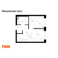 Планировка однокомнатной(квартира) площадью 29.67 квадратных метров в “ЖК Ильинские луга”