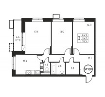 Планировка трехкомнатной(квартира) площадью 76.5 квадратных метров в “ЖК Космос”