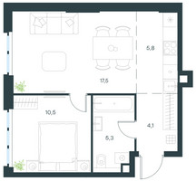 Планировка двухкомнатной(квартира) площадью 43.2 квадратных метров в “ЖК Level Мичуринский”
