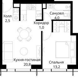 Планировка однокомнатной(квартира) площадью 41.5 квадратных метров в ЖК “ЖК Сити Бэй”