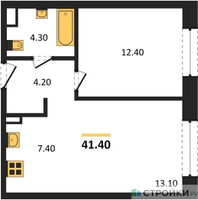 Планировка однокомнатной(квартира) площадью 41.4 квадратных метров в “Жилые кварталы Белый Град”