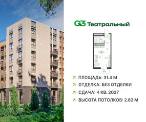 Планировка студии(квартира) площадью 31.4 квадратных метров в ЖК “ЖК G3 Театральный”