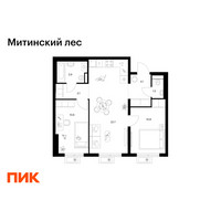 Планировка двухкомнатной(квартира) площадью 56.7 квадратных метров в “ЖК Митинский лес”