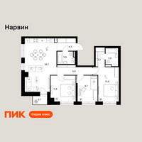 Планировка трехкомнатной(квартира) площадью 85.9 квадратных метров в “Нарвин”