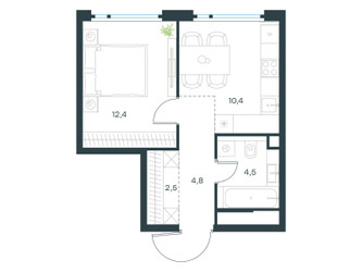 Планировка однокомнатной(квартира) площадью 34.6 квадратных метров в ЖК “ЖК Левел Нижегородская”
