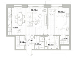 Планировка однокомнатной(квартира) площадью 58.75 квадратных метров в “Архитектурный проект Мыс”