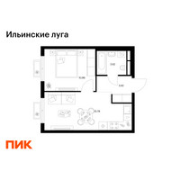 Планировка однокомнатной(квартира) площадью 34.19 квадратных метров в “ЖК Ильинские луга”