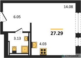 Планировка студии(квартира) площадью 27.29 квадратных метров в “ЖК Квартал Марьино”