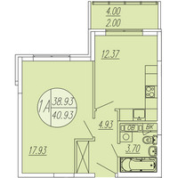 Планировка однокомнатной(квартира) площадью 40.93 квадратных метров в “ЖК Шолохово”