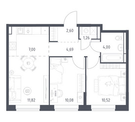 Планировка двухкомнатной(квартира) площадью 51.97 квадратных метров в ЖК “ЖК Богдановский Лес”