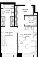 Планировка однокомнатной(квартира) площадью 47 квадратных метров в “ЖК Веер”