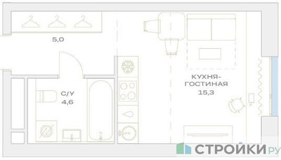 Планировка студии(квартира) площадью 24.9 квадратных метров в ЖК “ЖК Детали”