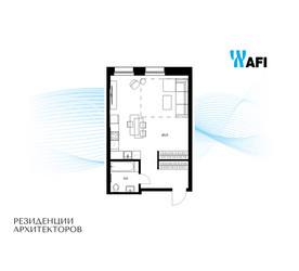Планировка двухкомнатной(апартаменты) площадью 45.2 квадратных метров в ЖК “ЖК Резиденции Архитекторов”