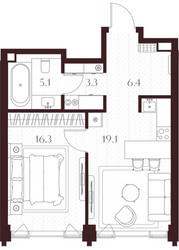 Планировка однокомнатной(квартира) площадью 50.2 квадратных метров в ЖК “ЖК Климашкина 7/11”