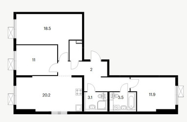 Планировка трехкомнатной(квартира) площадью 81.6 квадратных метров в ЖК “ЖК Юнино”